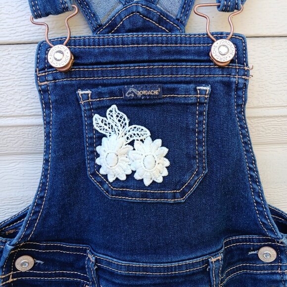 VTG Jordache Toddler‎ Girl Shorts Overalls Size 3T Floral Embroidered Y2K Denim - Picture 2 of 5